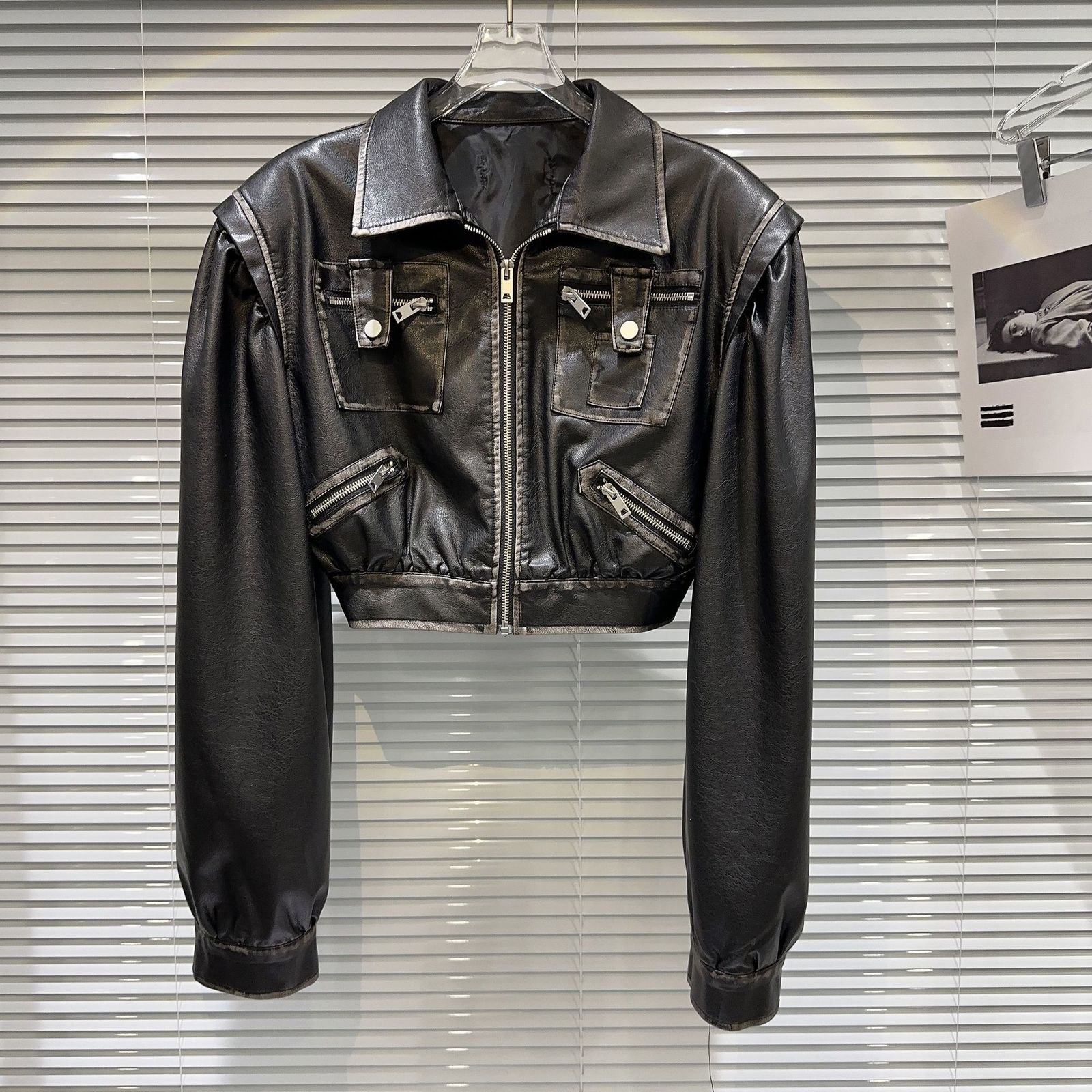 Women's Jackets Autumn Vintage Brushed Lacquered Edge Motorcycle Leather Pu Coat Black Brown Crop Jacket 230912