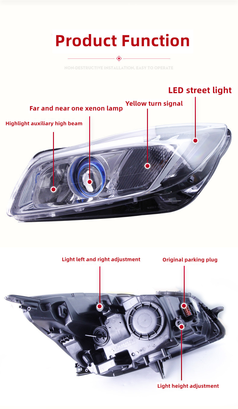 Car Front Light for Buick Regal GS 2009-2013 Headlight Assembly LED Daytime Running Light Dual Lens Xenon Headlights