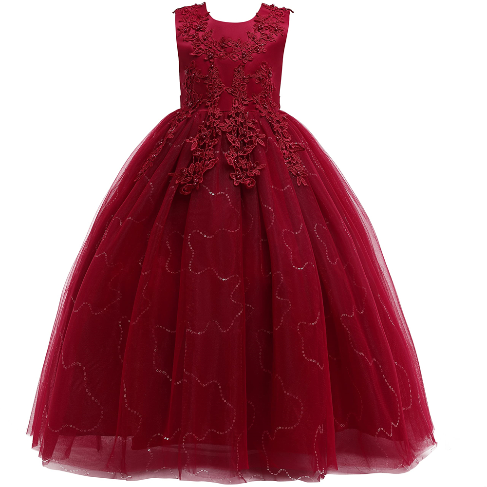 Pretty Princess Girl Dresses Sequins Appliques Beading Bow Ball Gown Tulle Girls Pageant Gown Communion For Wedding Formal Party F07
