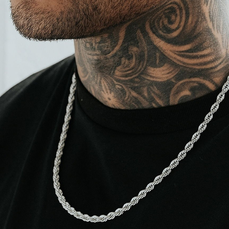 Silver Chains Stainless Steel Twist Rope Chain Necklace Minimalist Hip Hop Mens Long Beaded Necklaces Available in Gold 2 5mm Width tim - view 6