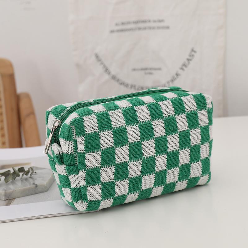 Cosmetic Bags Cases Ins Checkerboard Knitted Cosmetic Bag For Women Large-Capacity Lattice Makeup Bags Plaid multi-function storage Organizer Pouch 23