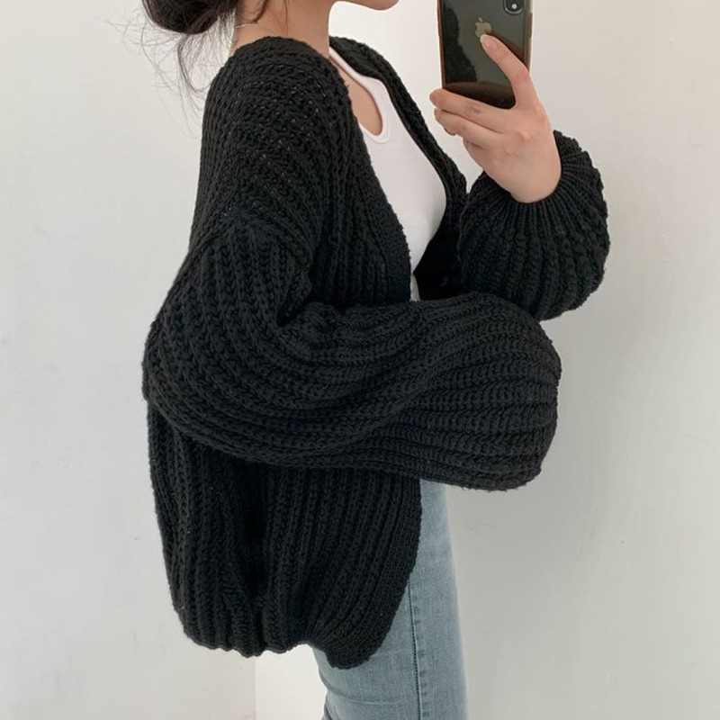 Women's Knits Tees MEXZT Vintage Harajuku Lantern Sleeve Women Cardigan Sweater Casual Korean Fall Streetwear Tops Coat Chic Lazy Wind Y2k Sweate