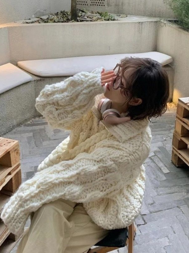 Women's Knits Tees Vintage Harajuku Lantern Y2k Sweater Jacket Sleeve Autumn Tops Coat Women Cardigan Knitted Sweater Casual Korean Lazy knitted 