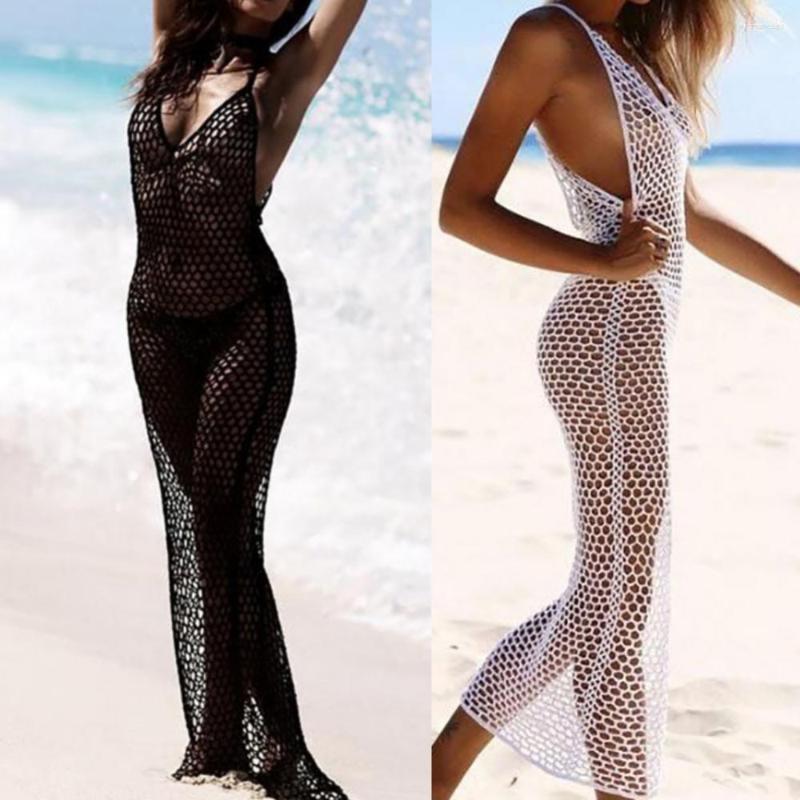 Casual Dresses Summer Dress Women Crochet Fishnet Hollow Out Cover Up Beach Tunic Long Swimsuit Bathing Suit