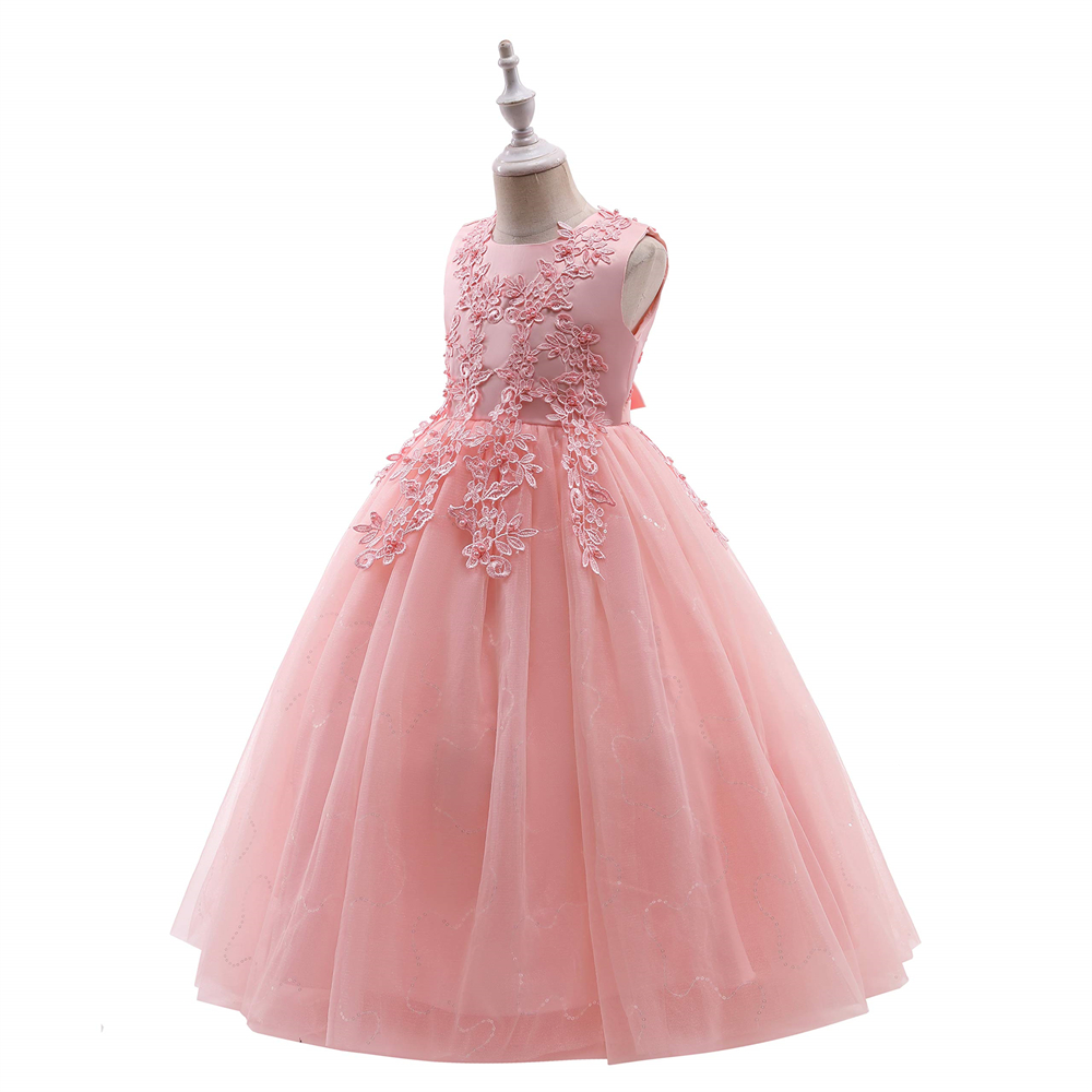 Pretty Princess Girl Dresses Sequins Appliques Beading Bow Ball Gown Tulle Girls Pageant Gown Communion For Wedding Formal Party F07