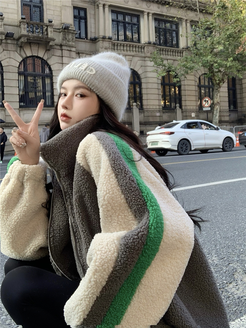 Women's Down Parkas Winter Fall Outwear Casual Fuzzy Sweatshirt Coat Faux Lamb Wool Warm Stand Collar Fleece Womens Vintage Korean Harajuku Cloth