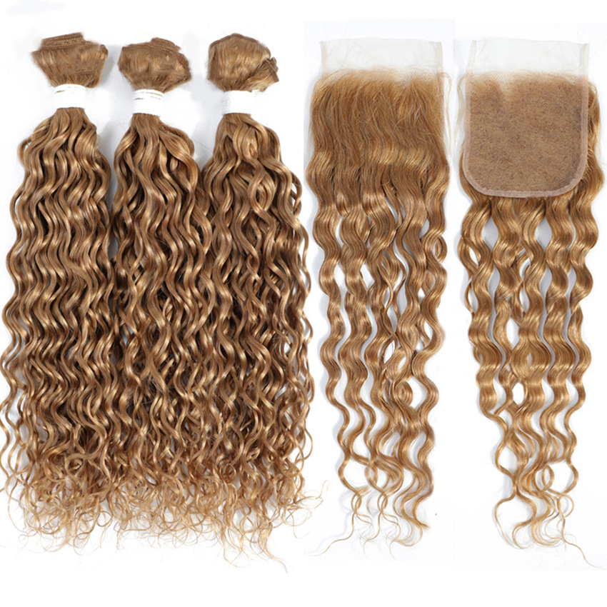Malaysian Virgin Human Hair 27# Color Bundles With 4X4 Lace Frontal Water Wave 4 Pcs/Lot 10-30inch