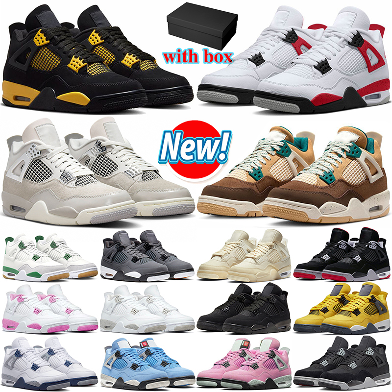 with box 4 basketball shoes women men military black cat 4s red thunder bred pine green frozen moments medium olive pure money pink oreo mens trainers sneakers
