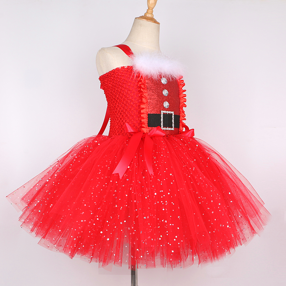 Girl's Dresses Sparkly Christmas Elf Tutu Dress for Girls Santa Claus Costumes for Kids Birthday Halloween Outfit Children Xmas Holiday Clothes 2