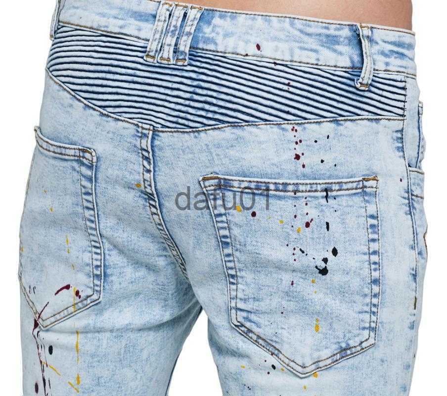 Men's Jeans Hip-hop Skinny Jeans Men Pleated Zipper Spliced Painted Splash-Ink Denim Casual Penicl Pants Tide228k x0914 x0911