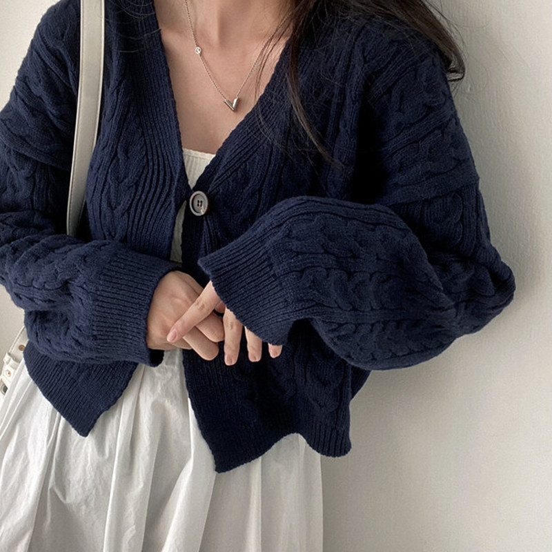 Women's Knits Tees HELIAR Women Rib V-neck Knit Button Cardigan Sweater Solid Long Sleeve Warm Coat Korean Style Outerwear For Women Autumn 23091