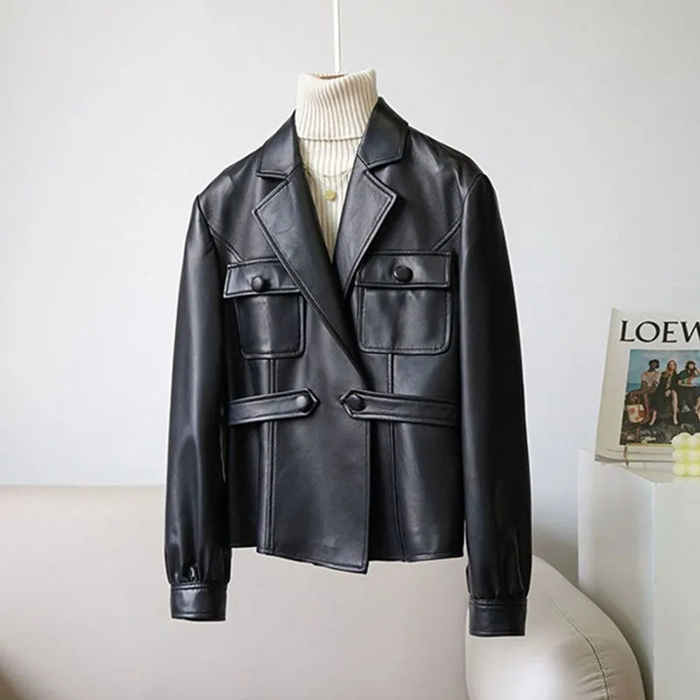 Women's Jackets Spring Autumn Fashion Black Leather Jacket For Women Zipper Vintage High Street Lapel Outwear Top Female PU Leather Coat Woman 23