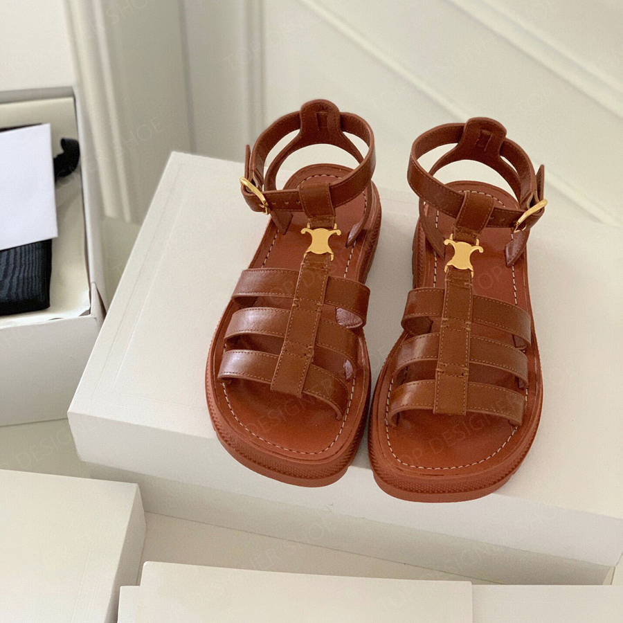Top quality women Clea Triomphe Classic Gladiator platform sandals Buckle ankle-strap vegetal flats shoes chunky luxury designers sandals Slides factory footwear