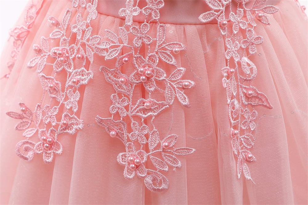 Pretty Princess Girl Dresses Sequins Appliques Beading Bow Ball Gown Tulle Girls Pageant Gown Communion For Wedding Formal Party F07