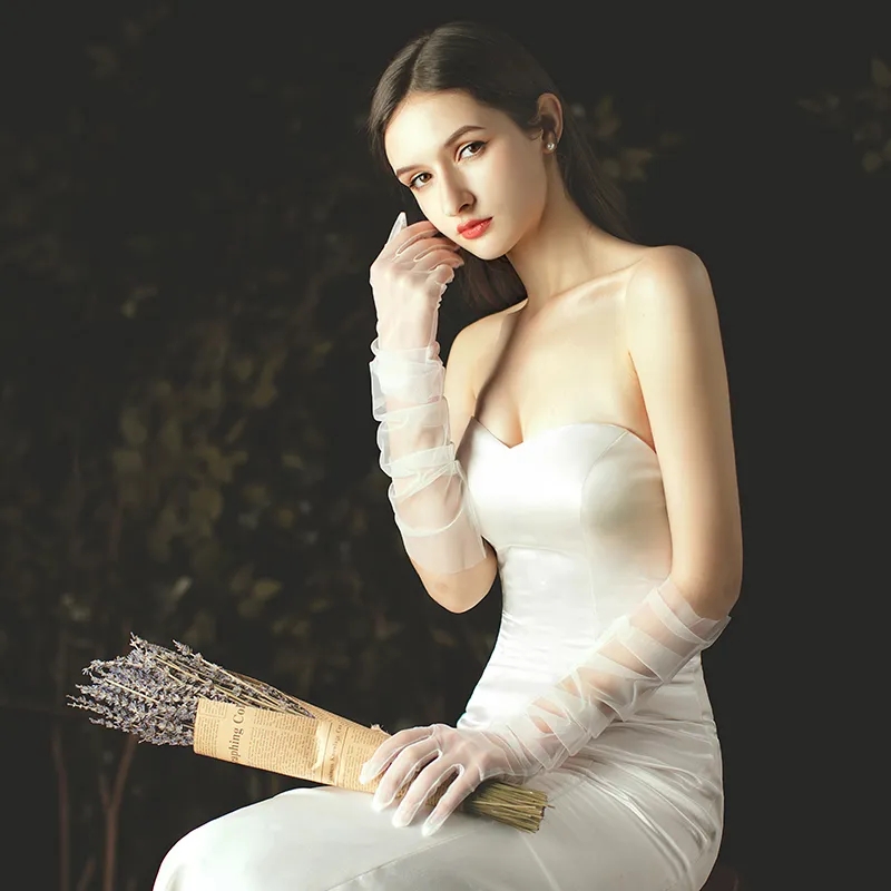 White Long Brides Gloves Light Breathable Tulle Bridesmaid Marriage Gloves Women Wedding Accessories