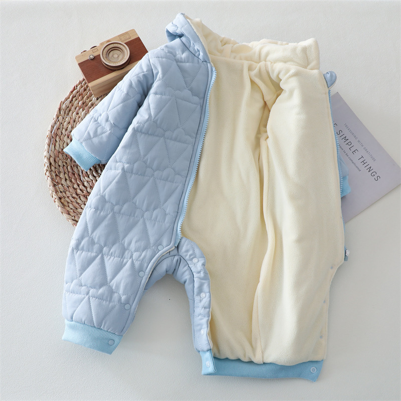 Rompers Autumn Winter Baby Plus Velvet Thicken Embroidery Ice Cream Cardigan Hooded Romper Boy Girl Infant Cotton Solid Fashion Jumpsuit 230914bj