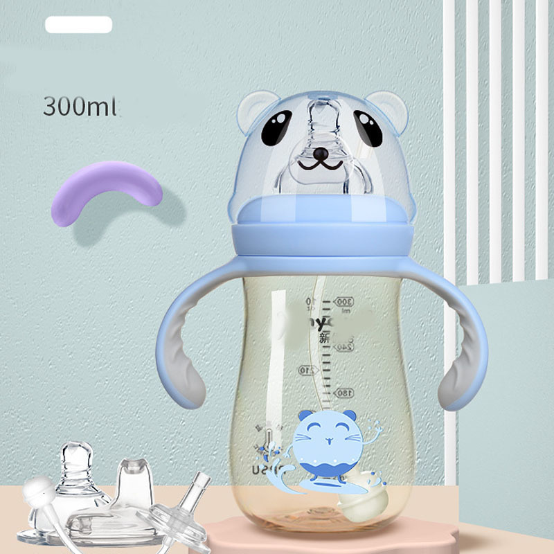 Baby Bottles# TriplUse Bottle Cartoon Strap Portable Drinking Straw Special Water Cup Children 300ml Handle Milk Feeding Bot 230914
