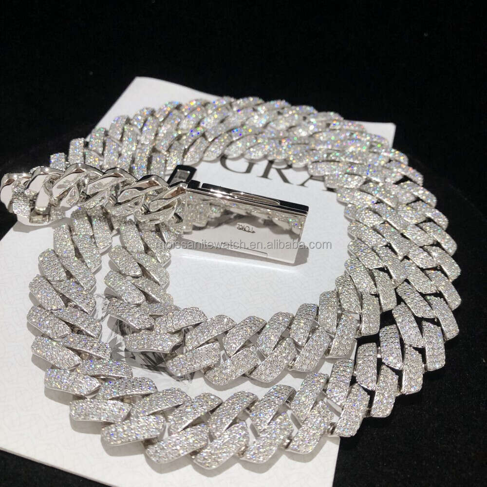 Custom Hip Hop Jewelry Vvs1 Moissanite Iced Out Cuban Chain 925 Silver 15mm 14mm 12mm Diamond Moissanite Cuban Chain