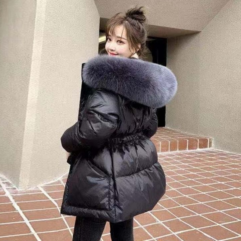Women's Down Parkas Jackets for Women Winter Coat Women's Parka Casual Solid Color Thickened Coat Fur Hood Thickened Warm Down Cotton Jacket