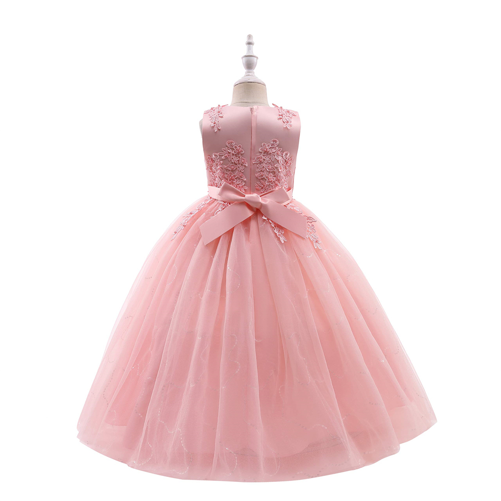 Pretty Princess Girl Dresses Sequins Appliques Beading Bow Ball Gown Tulle Girls Pageant Gown Communion For Wedding Formal Party F07