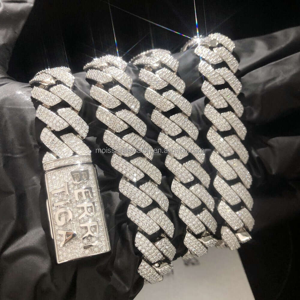 Custom Hip Hop Jewelry Vvs1 Moissanite Iced Out Cuban Chain 925 Silver 15mm 14mm 12mm Diamond Moissanite Cuban Chain