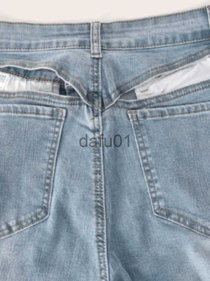 Women's Jeans Women's Jeans LW Mid Waist Cut Out Stretchy Wash Light Blue Back Hollow-out Denim Pants Women Fashion Streetwears Sexy Zipper 