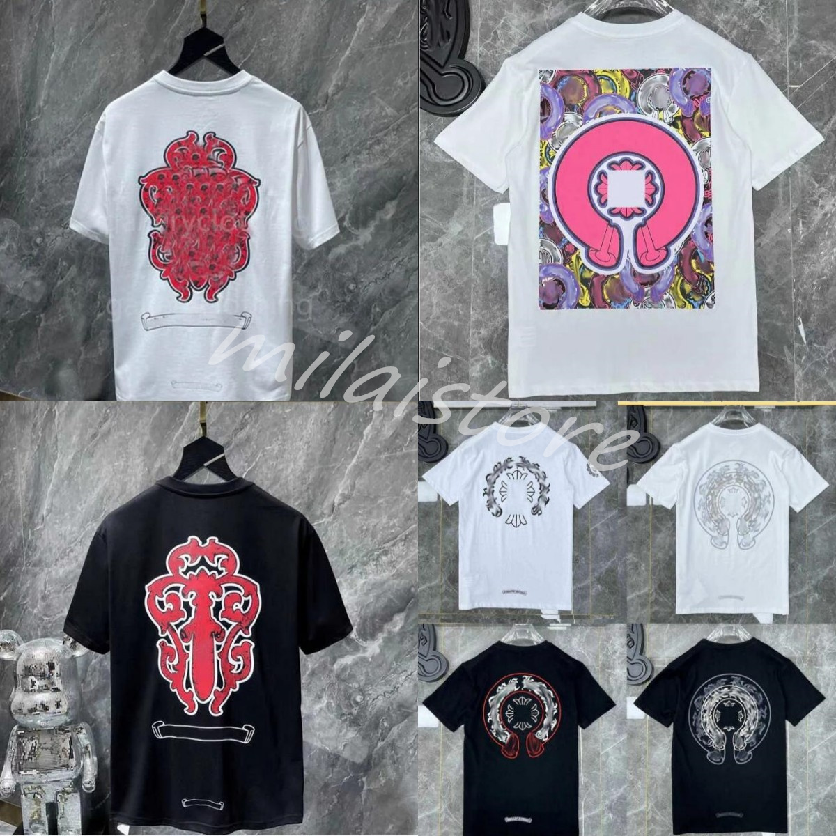 New style Mens Classic t Shirt Heart Fashion Ch Balck High Quality Brand Letter Sanskrit Cross Pattern Sweater T-shirts Designers Chromes Pullover Tees White xr8
