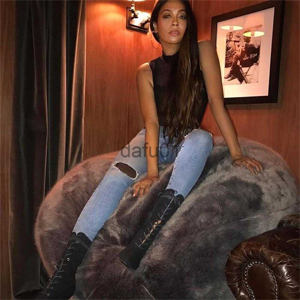 Women's Jeans Women's Jeans Women Skinny High Street Style Sexy Ripped Hole Skin Tight Fashion Blue Pencil Denim Pants Asian Size x0914