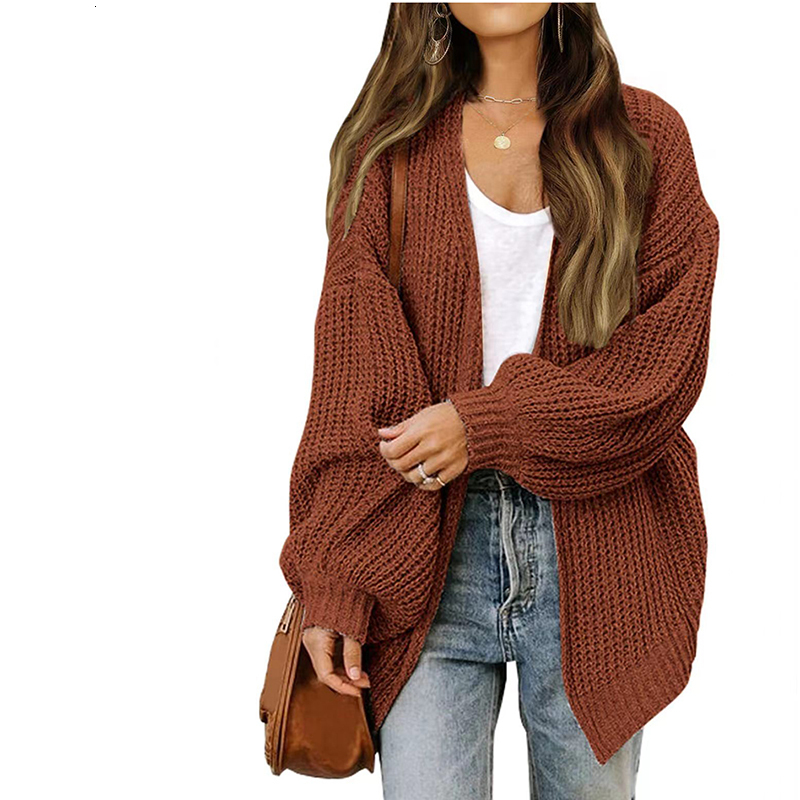 Women's Knits Tees HELIAR Women Solid Cardigan Sweater Coat Loose Casual Lantern Sleeve Jacket Knitted Coat For Women Autumn And Winter 230912