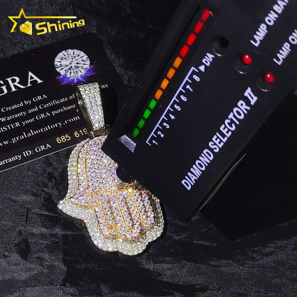 Pass Diamond Tester Iced Out 3inch Rose and White Gold Plated Hand Pendant 925 Sterling Silver Vvs Moissanite Hamsa Pendants