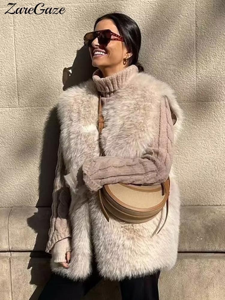 Women's Vests Faux Fur Warm Sleeveless Vest Women Solid Casual Horn Button Chic Coats Female Autumn Winter Elegant Lady Vests 230912
