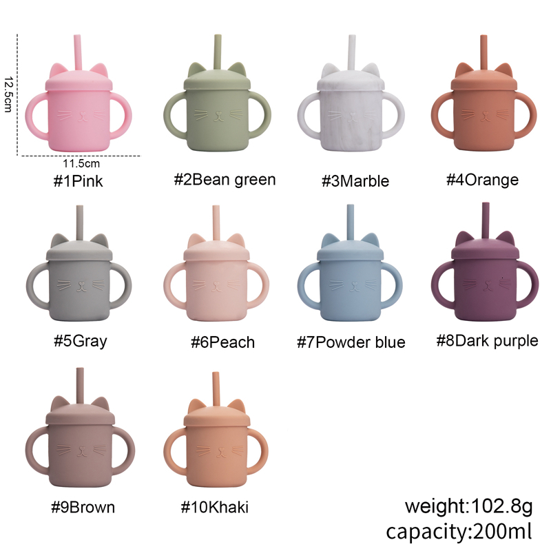 Baby Bottles# Silicone Cups Learning Drink milk Straw Cup Food Grade Children Nonslip with Handle Feeding bottle 230914