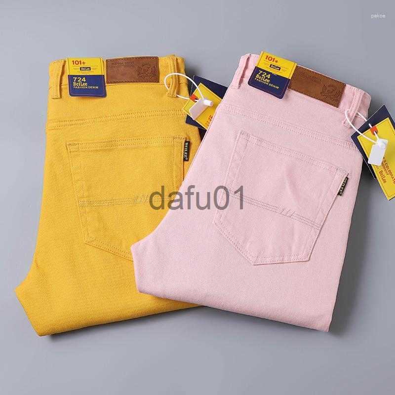 Men's Jeans Men's Jeans 2023 Autumn And Winter Yellow Trendy Brand Fashion All-match Pink Casual Pants Male Classic Red Denim Trousers x0914