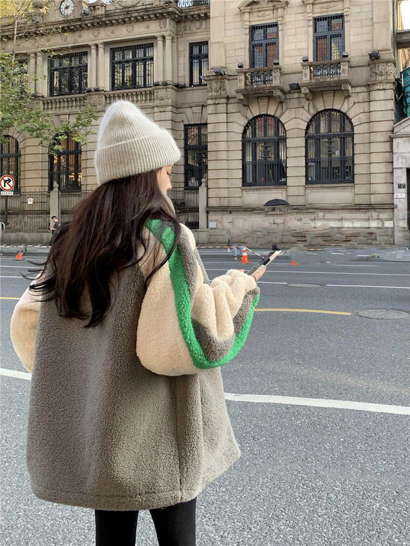 Women's Down Parkas Winter Fall Outwear Casual Fuzzy Sweatshirt Coat Faux Lamb Wool Warm Stand Collar Fleece Womens Vintage Korean Harajuku Cloth