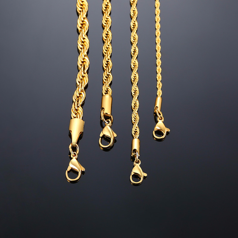 Silver Chains Stainless Steel Twist Rope Chain Necklace Minimalist Hip Hop Mens Long Beaded Necklaces Available in Gold 2 5mm Width tim - view 4