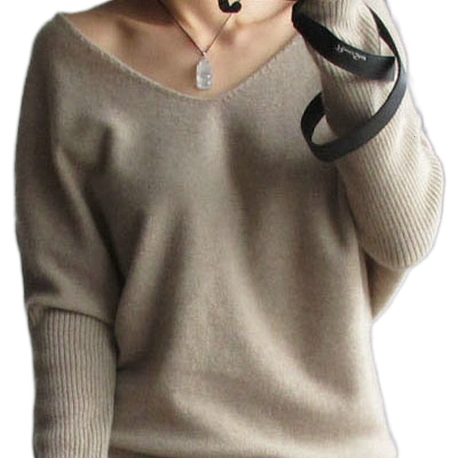 Women's Sweaters Spring autumn cashmere sweaters women fashion sexy v-neck pullover loose 100% wool batwing sleeve knitted tops 230912