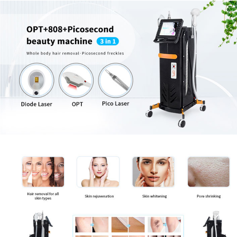 3 In 1 Elight OPT Hair Removal Laser Device Professional 808 Diode Depiladora Laser Skin Rejuvenation Pico Laser 755 808 1064 Nm Tattoo Remova
