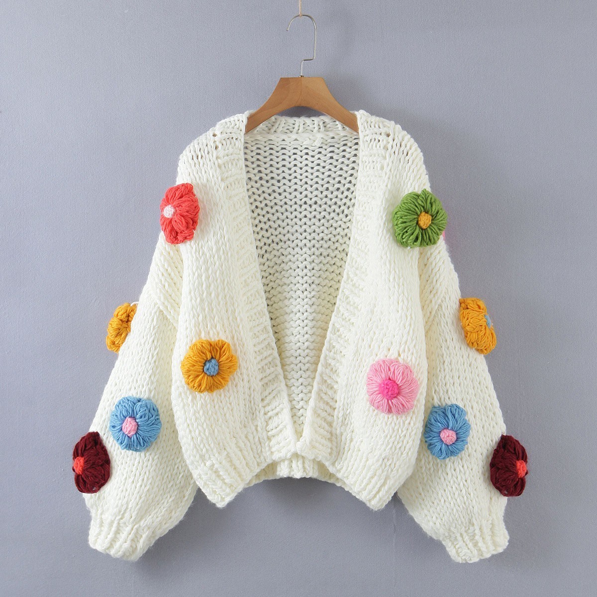 Women's Knits Tees Sweet 3d Flower Loose Cardigan For Women Autumn Winter Cute Floral Sweater Jacket Streetwear Long Sleeve Jumper Knitted Outwea