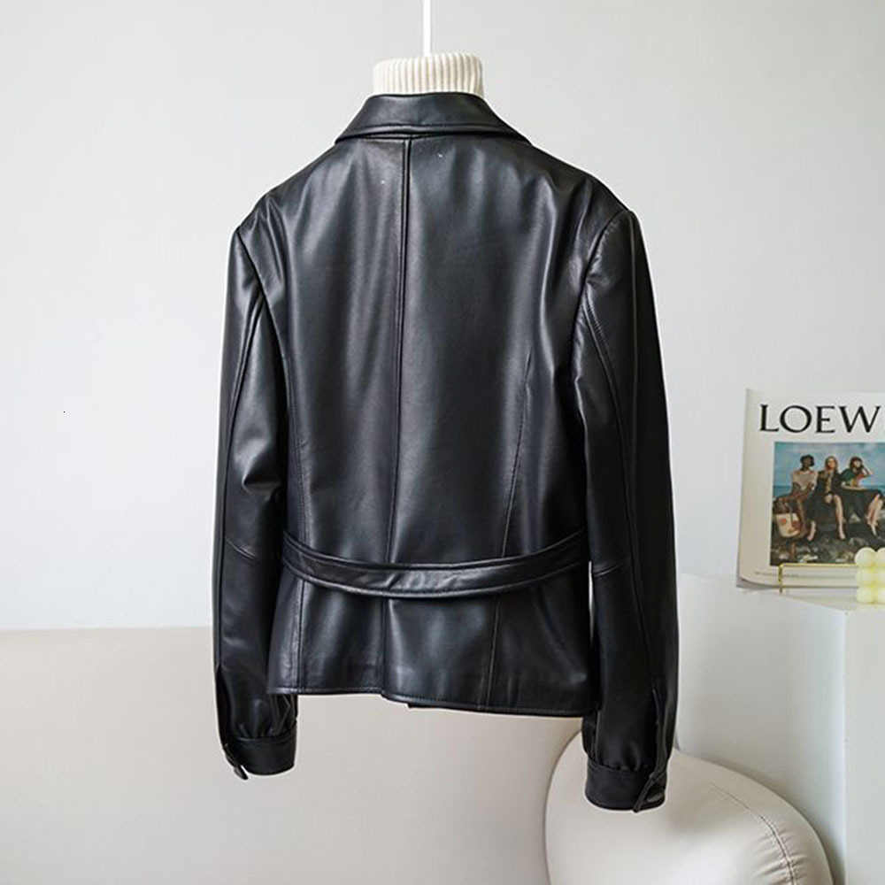 Women's Jackets Spring Autumn Fashion Black Leather Jacket For Women Zipper Vintage High Street Lapel Outwear Top Female PU Leather Coat Woman 23