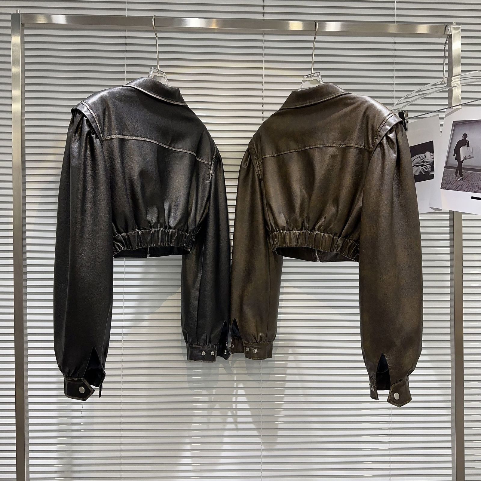 Women's Jackets Autumn Vintage Brushed Lacquered Edge Motorcycle Leather Pu Coat Black Brown Crop Jacket 230912