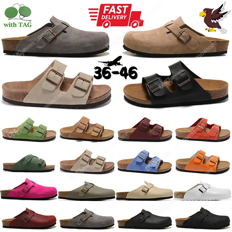 Clogs Sandals Slippers Designer Cork Flat Fashion Summer Leather Slide Favourite Beach Casual Shoes Women Men 36-46