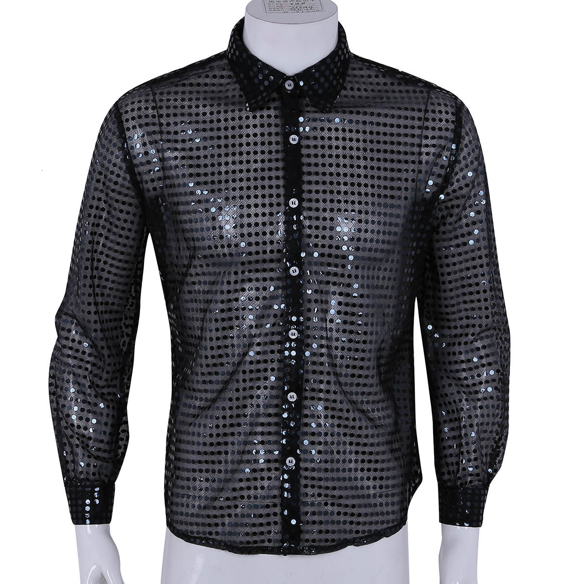 Men's Casual Shirts Hommes Men See Through Sequins Latin Dance Shirt Long Sleeve Ballroom Tango Rumba Top Mens Tops Performance Costume 230912