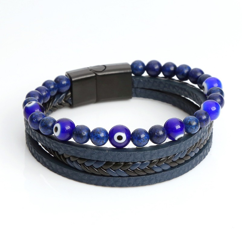 Retro Tiger Eye Natural Stone Beads Leather Bracelet Beaded Multi-layer Wrap Bracelets Bangle Cuff Wristband for Men Hiphop Jewelry