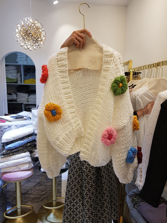Women's Knits Tees Sweet 3d Flower Loose Cardigan For Women Autumn Winter Cute Floral Sweater Jacket Streetwear Long Sleeve Jumper Knitted Outwea