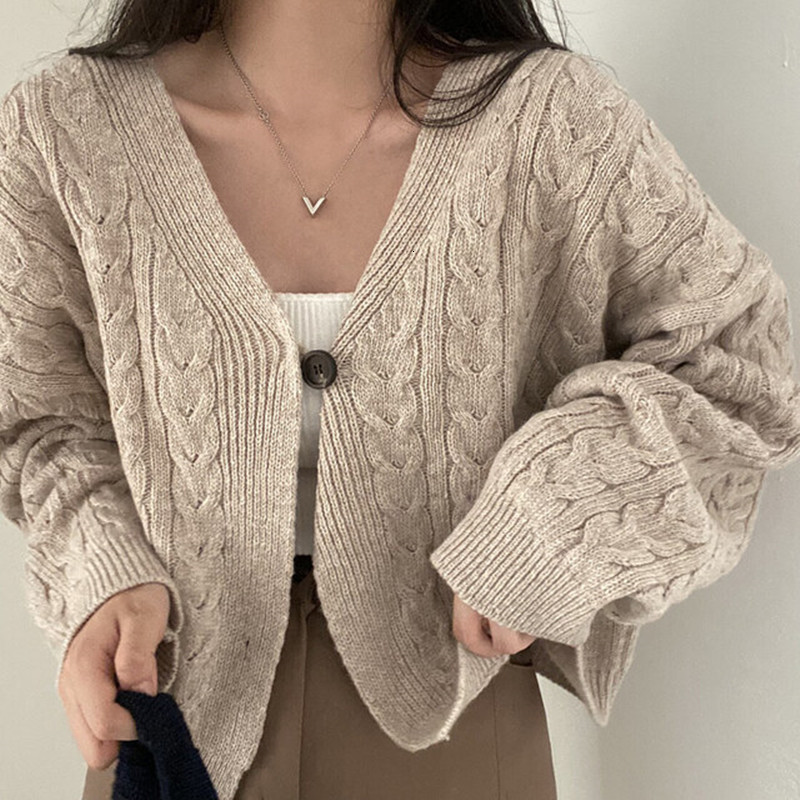 Women's Knits Tees HELIAR Women Rib V-neck Knit Button Cardigan Sweater Solid Long Sleeve Warm Coat Korean Style Outerwear For Women Autumn 23091