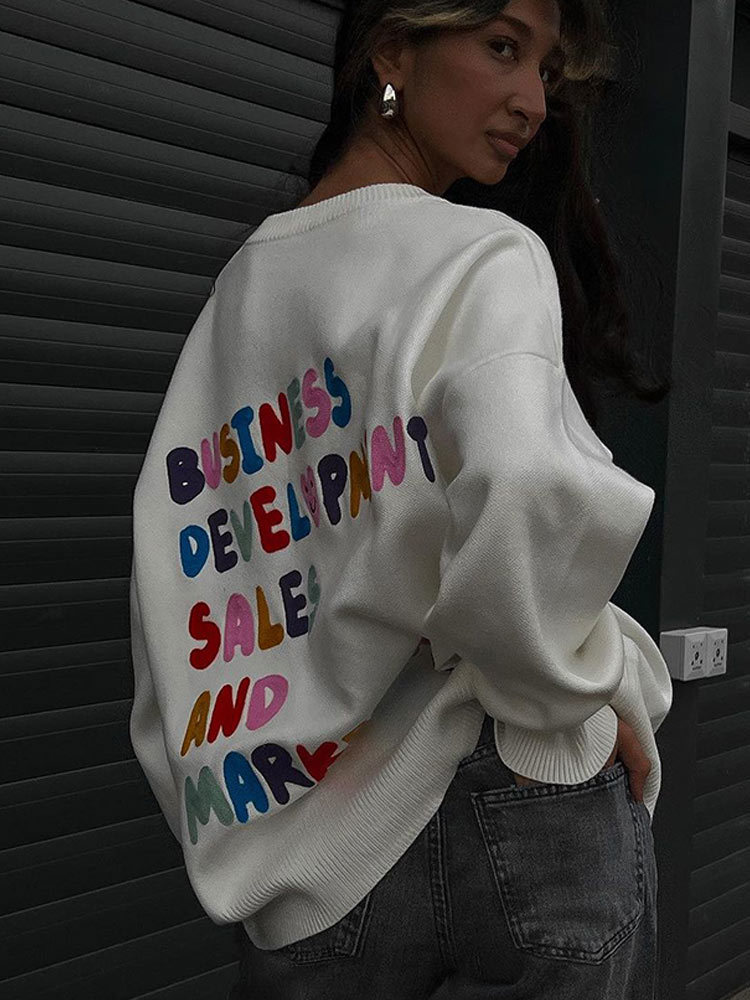 Women's Sweaters Women O neck Letter Embroidery Pullovers Warm Thick Long Sleeve Knitted Sweaters Female Casual Stylish Loose Knit Streetwear 230