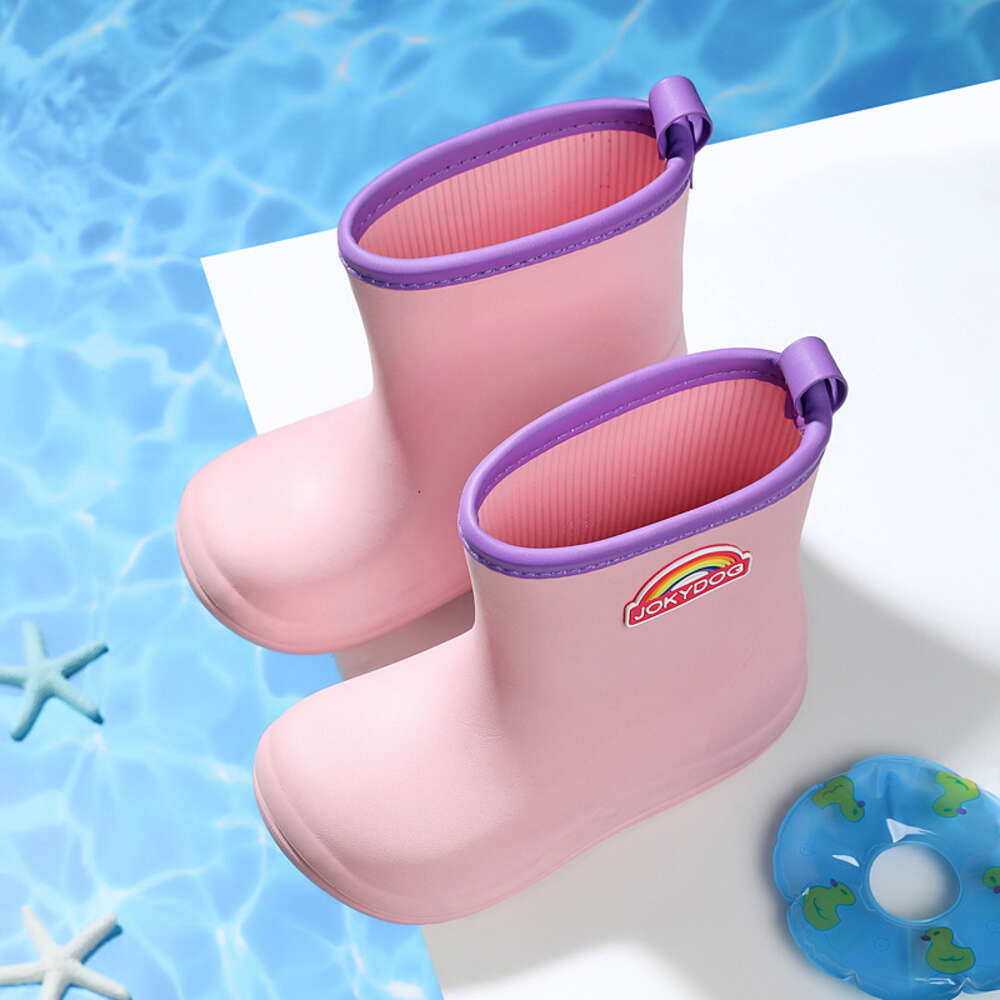 Children Baby Water Shoes Rain Boots Cartoon Proof And Non Slip Middle School Kids Boys And Girls Cute Rainbow