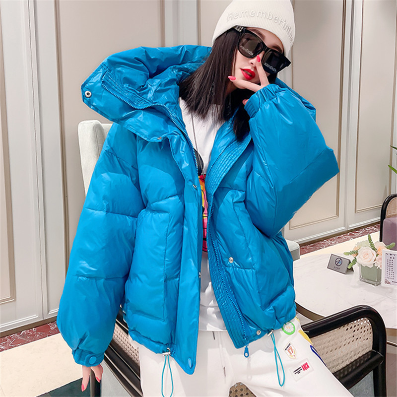 Women's Down Parkas Winter Warm Loose Short Hooded Big Pocket Cotton Padded Coat Women Fashion White Pink Blue Green Cotton Parkas Jackets Female