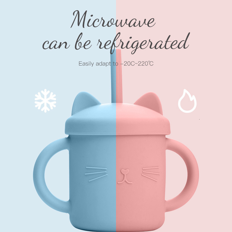 Baby Bottles# Silicone Cups Learning Drink milk Straw Cup Food Grade Children Nonslip with Handle Feeding bottle 230914