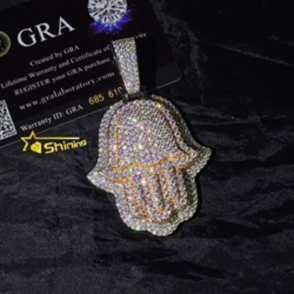 Pass Diamond Tester Iced Out 3inch Rose and White Gold Plated Hand Pendant 925 Sterling Silver Vvs Moissanite Hamsa Pendants